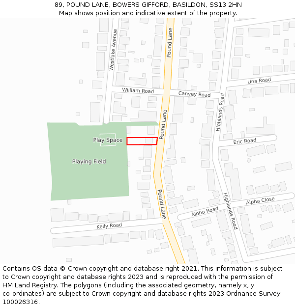 89, POUND LANE, BOWERS GIFFORD, BASILDON, SS13 2HN: Location map and indicative extent of plot