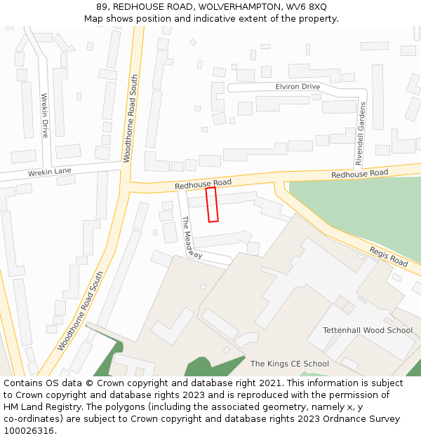 89, REDHOUSE ROAD, WOLVERHAMPTON, WV6 8XQ: Location map and indicative extent of plot