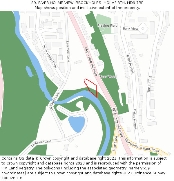 89, RIVER HOLME VIEW, BROCKHOLES, HOLMFIRTH, HD9 7BP: Location map and indicative extent of plot