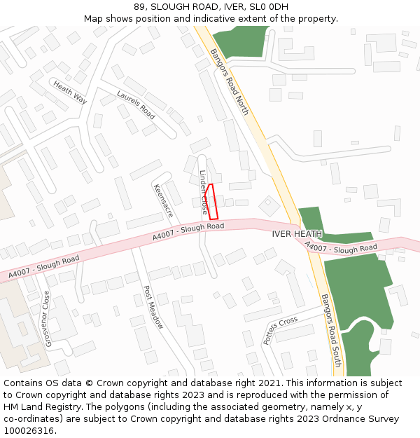 89, SLOUGH ROAD, IVER, SL0 0DH: Location map and indicative extent of plot