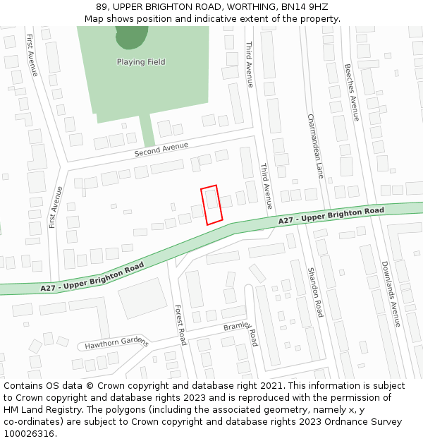 89, UPPER BRIGHTON ROAD, WORTHING, BN14 9HZ: Location map and indicative extent of plot