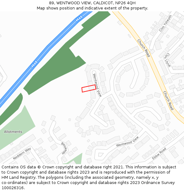 89, WENTWOOD VIEW, CALDICOT, NP26 4QH: Location map and indicative extent of plot