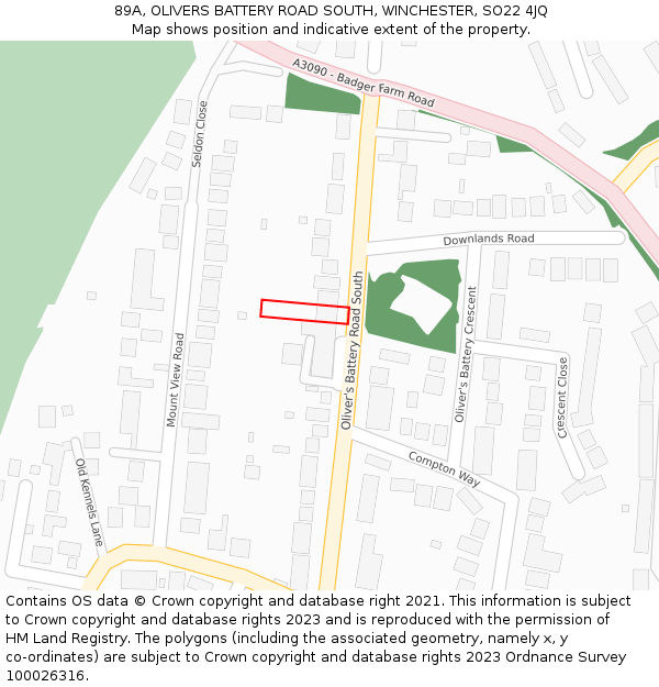 89A, OLIVERS BATTERY ROAD SOUTH, WINCHESTER, SO22 4JQ: Location map and indicative extent of plot