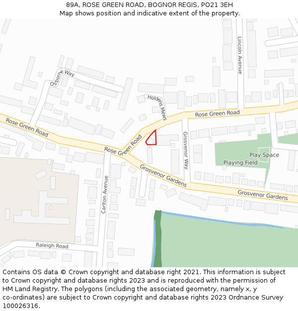 89A, ROSE GREEN ROAD, BOGNOR REGIS, PO21 3EH: Location map and indicative extent of plot