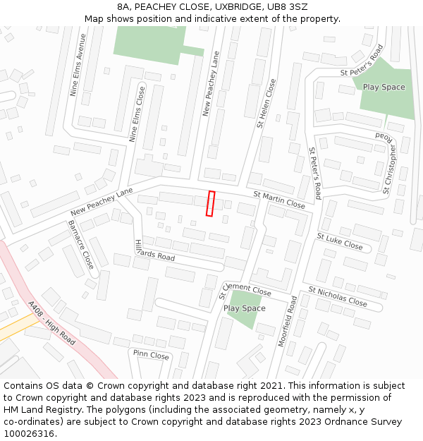 8A, PEACHEY CLOSE, UXBRIDGE, UB8 3SZ: Location map and indicative extent of plot