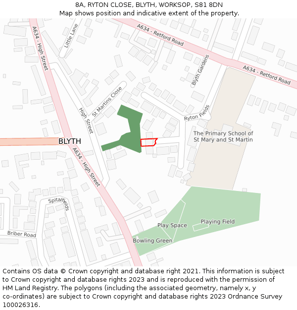 8A, RYTON CLOSE, BLYTH, WORKSOP, S81 8DN: Location map and indicative extent of plot