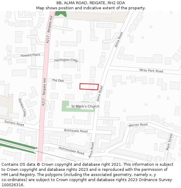 8B, ALMA ROAD, REIGATE, RH2 0DA: Location map and indicative extent of plot