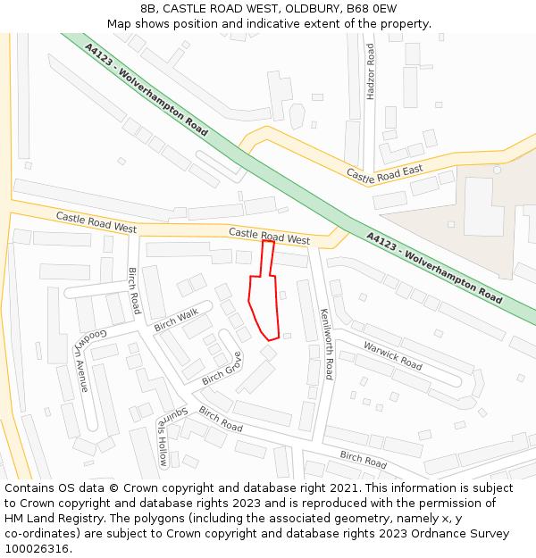 8B, CASTLE ROAD WEST, OLDBURY, B68 0EW: Location map and indicative extent of plot