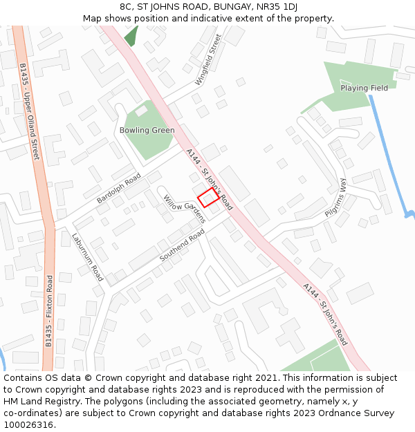 8C, ST JOHNS ROAD, BUNGAY, NR35 1DJ: Location map and indicative extent of plot