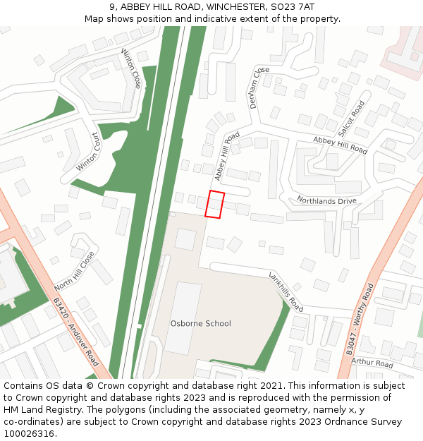 9, ABBEY HILL ROAD, WINCHESTER, SO23 7AT: Location map and indicative extent of plot