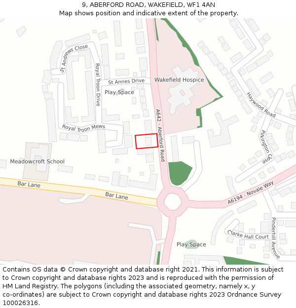 9, ABERFORD ROAD, WAKEFIELD, WF1 4AN: Location map and indicative extent of plot