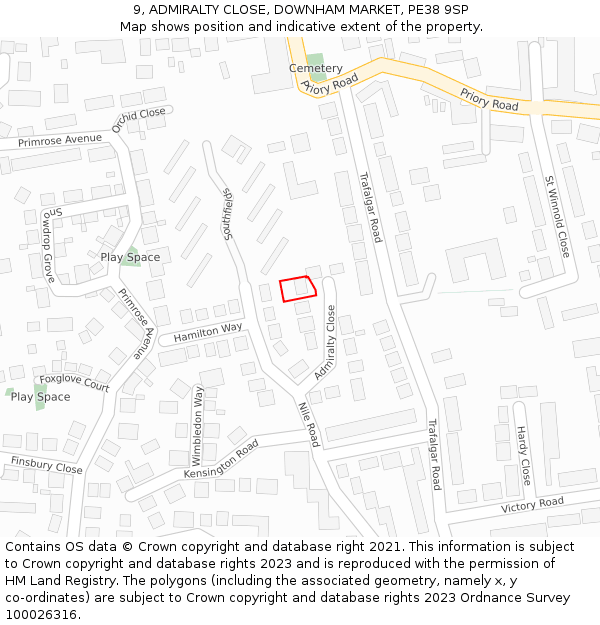 9, ADMIRALTY CLOSE, DOWNHAM MARKET, PE38 9SP: Location map and indicative extent of plot