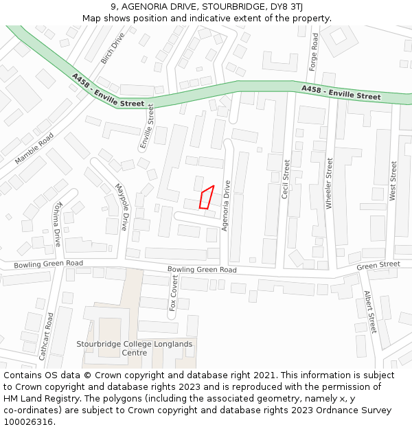 9, AGENORIA DRIVE, STOURBRIDGE, DY8 3TJ: Location map and indicative extent of plot