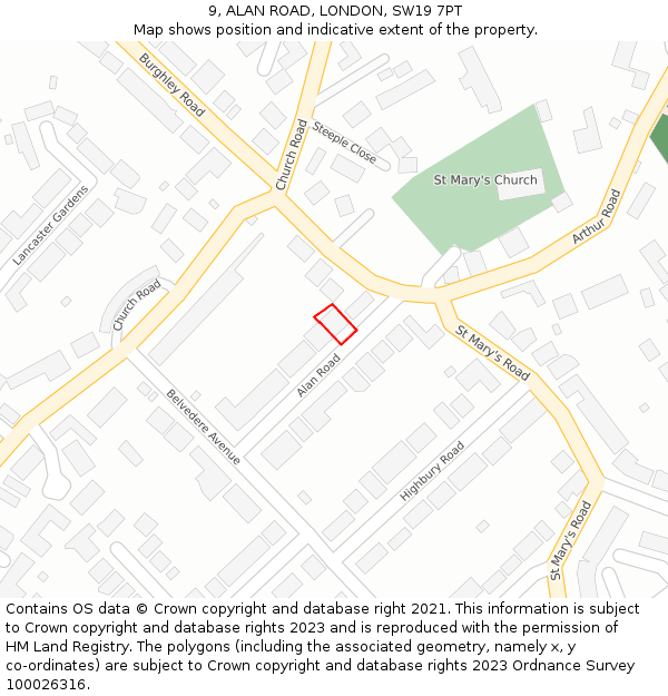 9, ALAN ROAD, LONDON, SW19 7PT: Location map and indicative extent of plot
