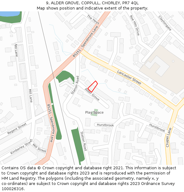 9, ALDER GROVE, COPPULL, CHORLEY, PR7 4QL: Location map and indicative extent of plot