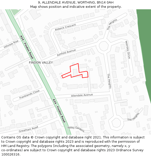 9, ALLENDALE AVENUE, WORTHING, BN14 0AH: Location map and indicative extent of plot