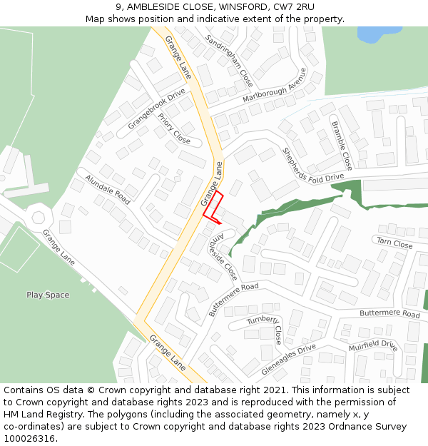 9, AMBLESIDE CLOSE, WINSFORD, CW7 2RU: Location map and indicative extent of plot