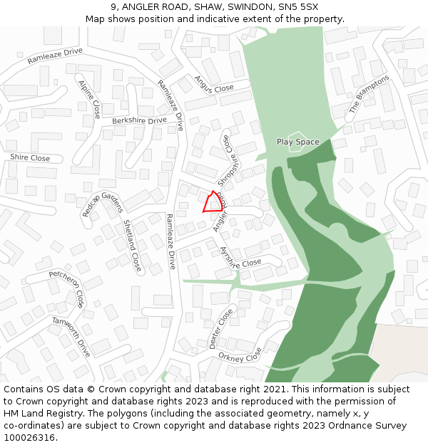 9, ANGLER ROAD, SHAW, SWINDON, SN5 5SX: Location map and indicative extent of plot