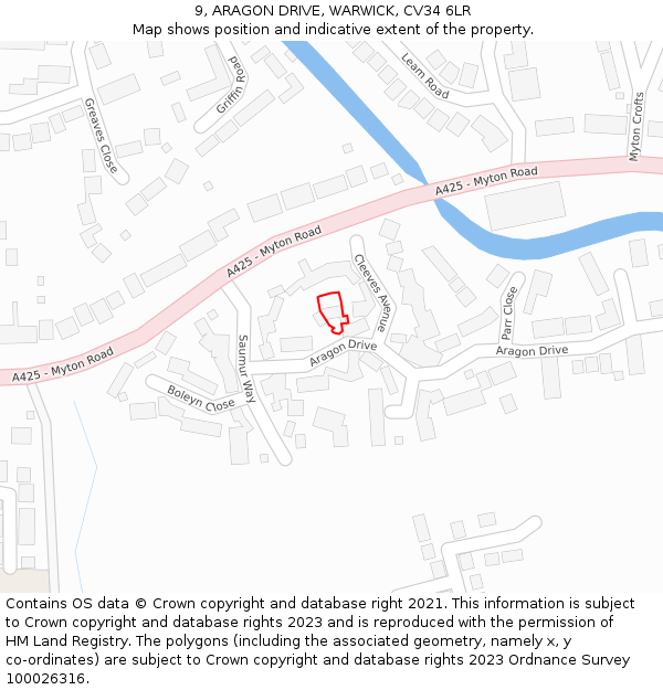 9, ARAGON DRIVE, WARWICK, CV34 6LR: Location map and indicative extent of plot