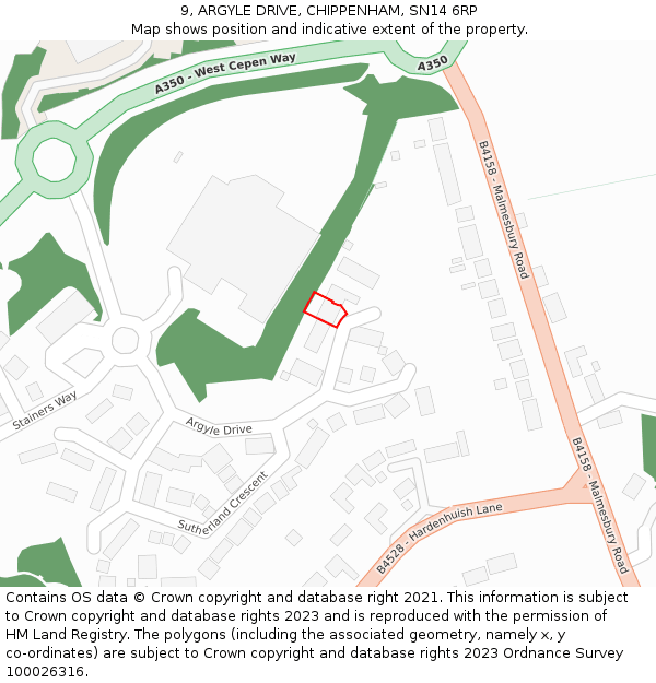 9, ARGYLE DRIVE, CHIPPENHAM, SN14 6RP: Location map and indicative extent of plot