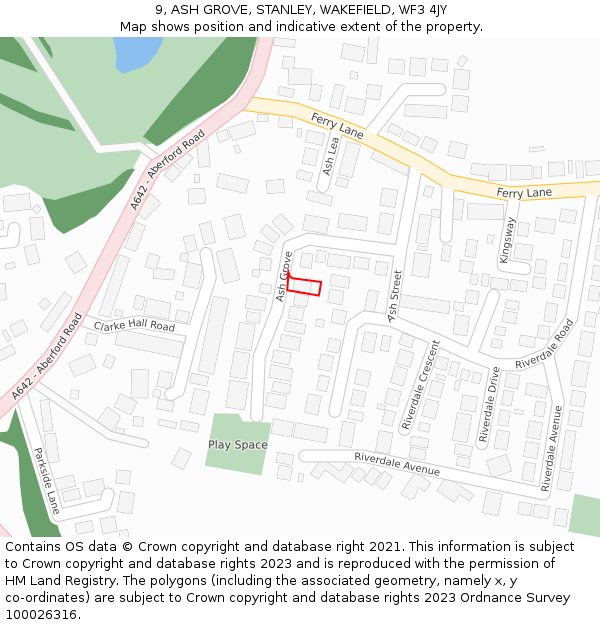 9, ASH GROVE, STANLEY, WAKEFIELD, WF3 4JY: Location map and indicative extent of plot