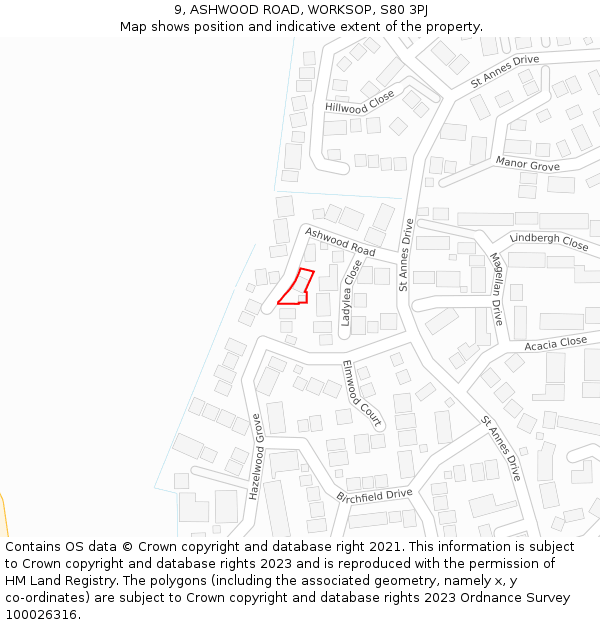 9, ASHWOOD ROAD, WORKSOP, S80 3PJ: Location map and indicative extent of plot