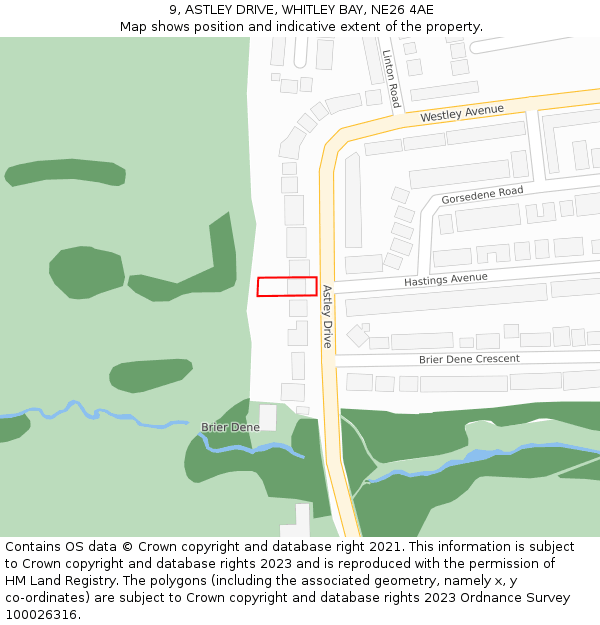 9, ASTLEY DRIVE, WHITLEY BAY, NE26 4AE: Location map and indicative extent of plot