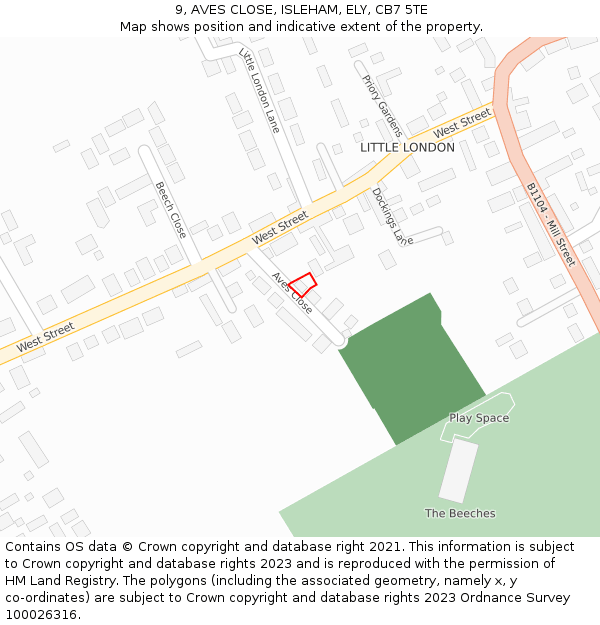 9, AVES CLOSE, ISLEHAM, ELY, CB7 5TE: Location map and indicative extent of plot