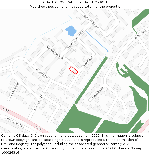 9, AYLE GROVE, WHITLEY BAY, NE25 9GH: Location map and indicative extent of plot