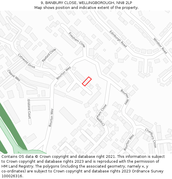 9, BANBURY CLOSE, WELLINGBOROUGH, NN8 2LP: Location map and indicative extent of plot