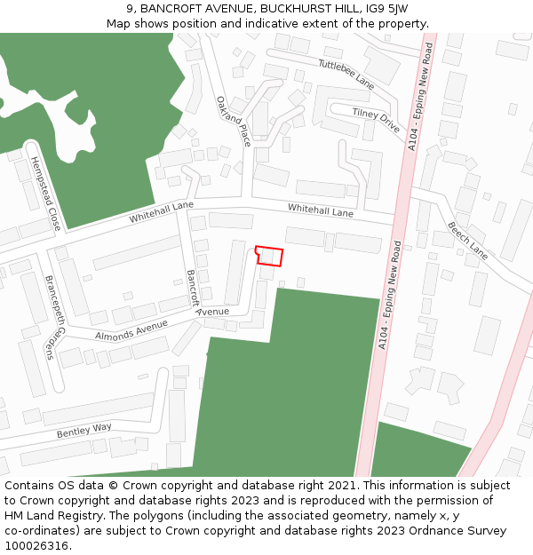 9, BANCROFT AVENUE, BUCKHURST HILL, IG9 5JW: Location map and indicative extent of plot