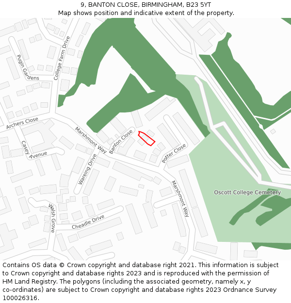 9, BANTON CLOSE, BIRMINGHAM, B23 5YT: Location map and indicative extent of plot