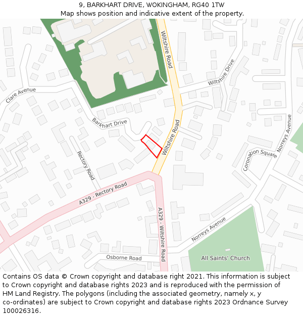 9, BARKHART DRIVE, WOKINGHAM, RG40 1TW: Location map and indicative extent of plot