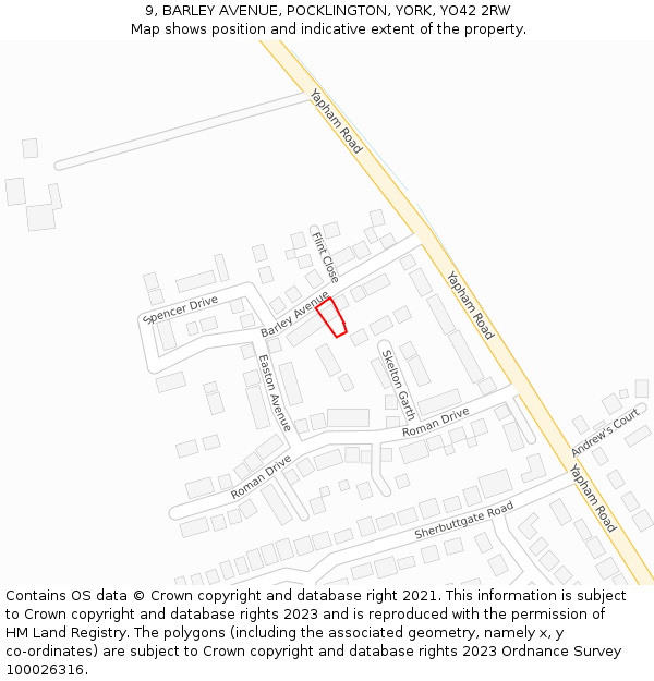 9, BARLEY AVENUE, POCKLINGTON, YORK, YO42 2RW: Location map and indicative extent of plot