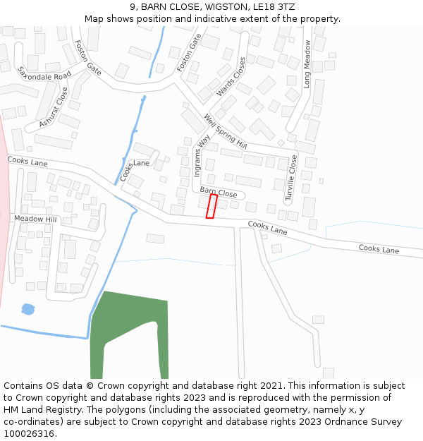 9, BARN CLOSE, WIGSTON, LE18 3TZ: Location map and indicative extent of plot