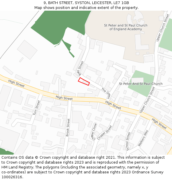 9, BATH STREET, SYSTON, LEICESTER, LE7 1GB: Location map and indicative extent of plot