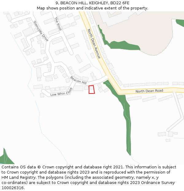 9, BEACON HILL, KEIGHLEY, BD22 6FE: Location map and indicative extent of plot