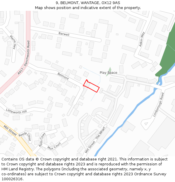 9, BELMONT, WANTAGE, OX12 9AS: Location map and indicative extent of plot