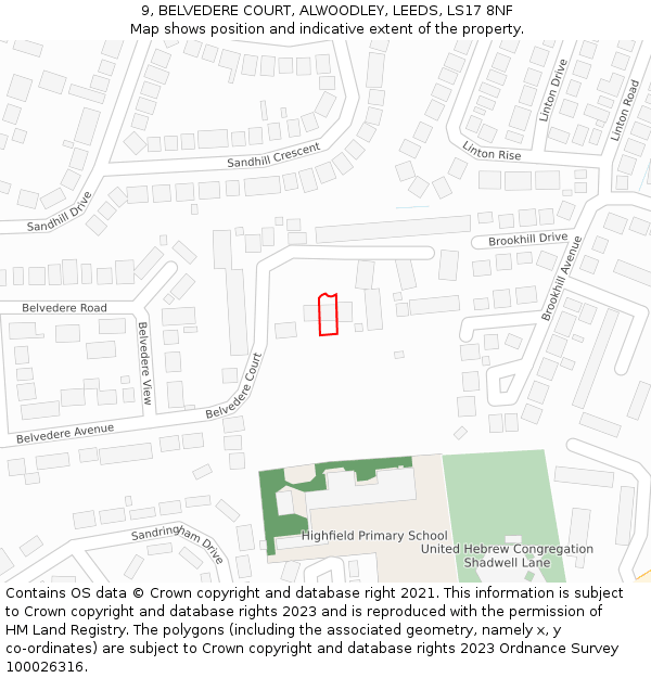 9, BELVEDERE COURT, ALWOODLEY, LEEDS, LS17 8NF: Location map and indicative extent of plot