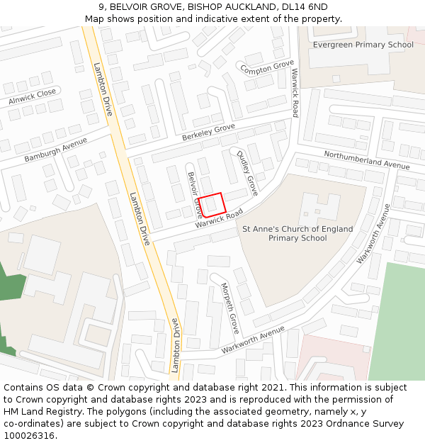 9, BELVOIR GROVE, BISHOP AUCKLAND, DL14 6ND: Location map and indicative extent of plot