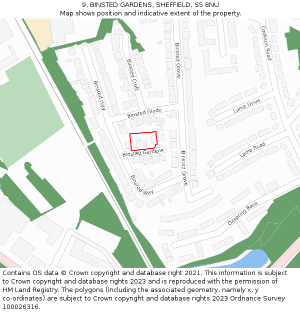 9, BINSTED GARDENS, SHEFFIELD, S5 8NU: Location map and indicative extent of plot