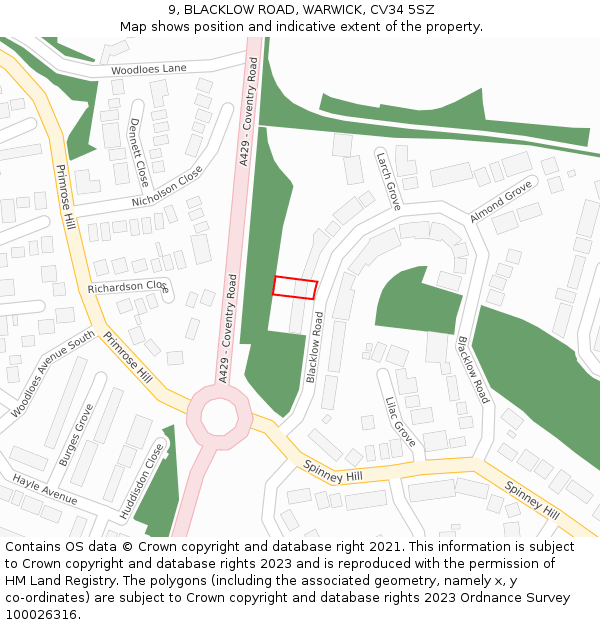 9, BLACKLOW ROAD, WARWICK, CV34 5SZ: Location map and indicative extent of plot