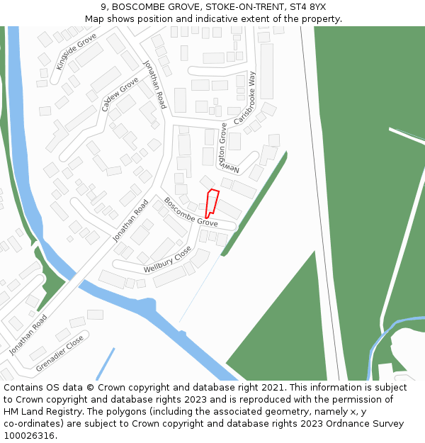 9, BOSCOMBE GROVE, STOKE-ON-TRENT, ST4 8YX: Location map and indicative extent of plot