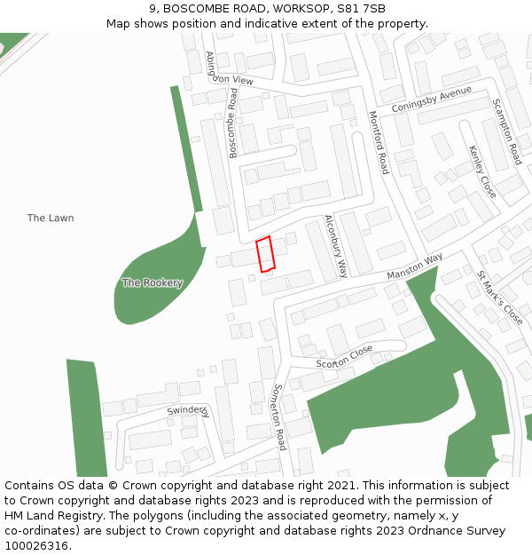 9, BOSCOMBE ROAD, WORKSOP, S81 7SB: Location map and indicative extent of plot