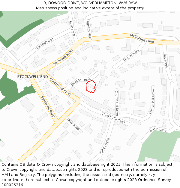9, BOWOOD DRIVE, WOLVERHAMPTON, WV6 9AW: Location map and indicative extent of plot