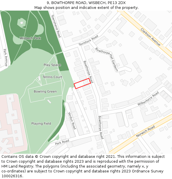 9, BOWTHORPE ROAD, WISBECH, PE13 2DX: Location map and indicative extent of plot