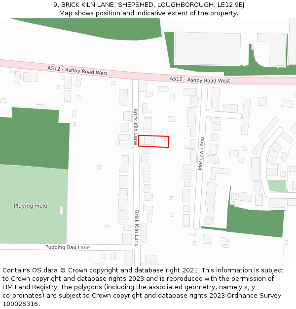 9, BRICK KILN LANE, SHEPSHED, LOUGHBOROUGH, LE12 9EJ: Location map and indicative extent of plot