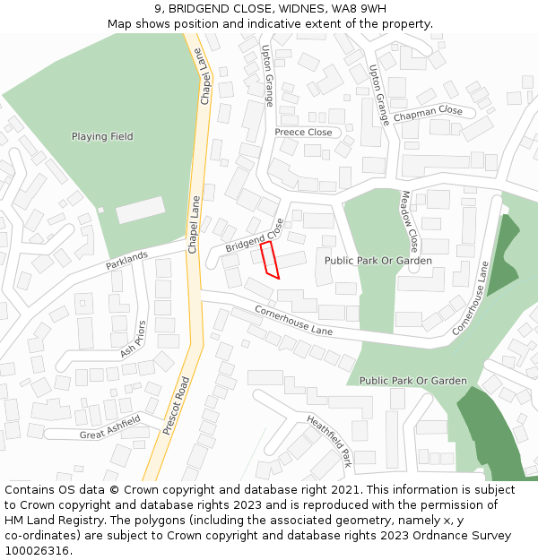 9, BRIDGEND CLOSE, WIDNES, WA8 9WH: Location map and indicative extent of plot