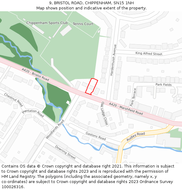 9, BRISTOL ROAD, CHIPPENHAM, SN15 1NH: Location map and indicative extent of plot