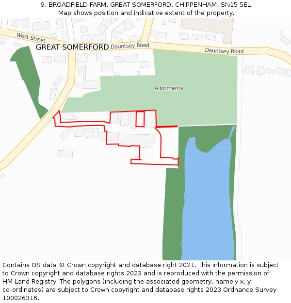 9, BROADFIELD FARM, GREAT SOMERFORD, CHIPPENHAM, SN15 5EL: Location map and indicative extent of plot